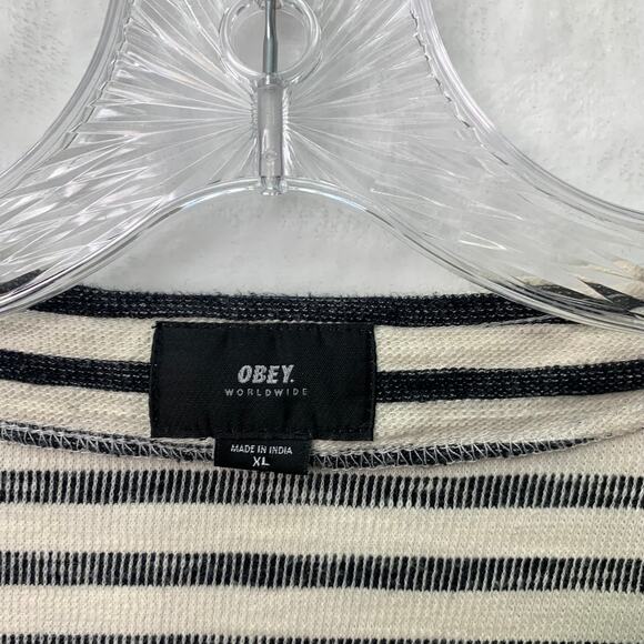 Obey Womens XL Black and White Striped Button Front Cardigan Long Sleeves - Picture 3 of 7